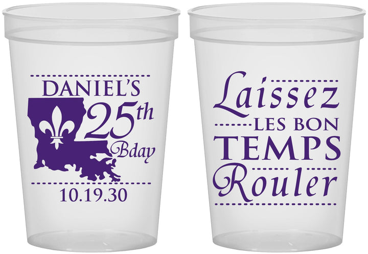Custom Birthday 16 oz Translucent Cups - 25th Mardi Gras | 20245