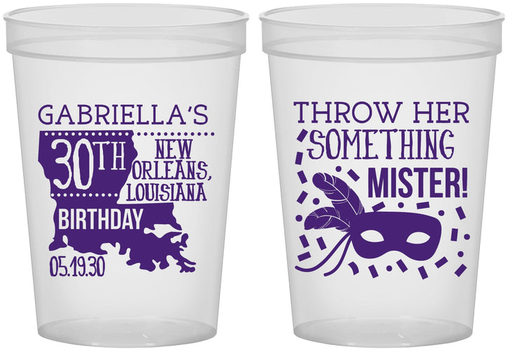 Custom Birthday 16 oz Translucent Cups - 30th Mardi Gras | 20246