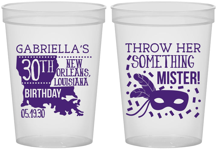 Custom Birthday 16 oz Translucent Cups - 30th Mardi Gras | 20246