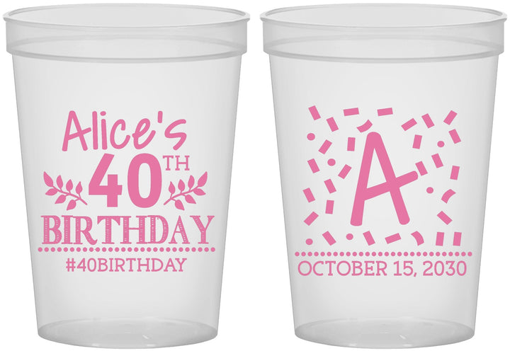 Custom Birthday 16 oz Translucent Cups - 40th | 20258