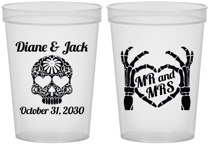 Custom Wedding 16 oz Translucent Cups - Mr And Mrs Sugar Skull | 205