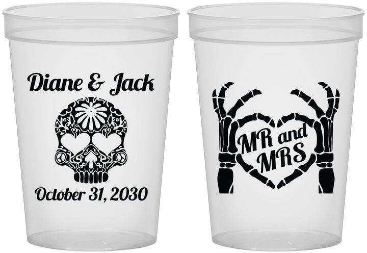 Custom Wedding 16 oz Translucent Cups - Mr And Mrs Sugar Skull | 205
