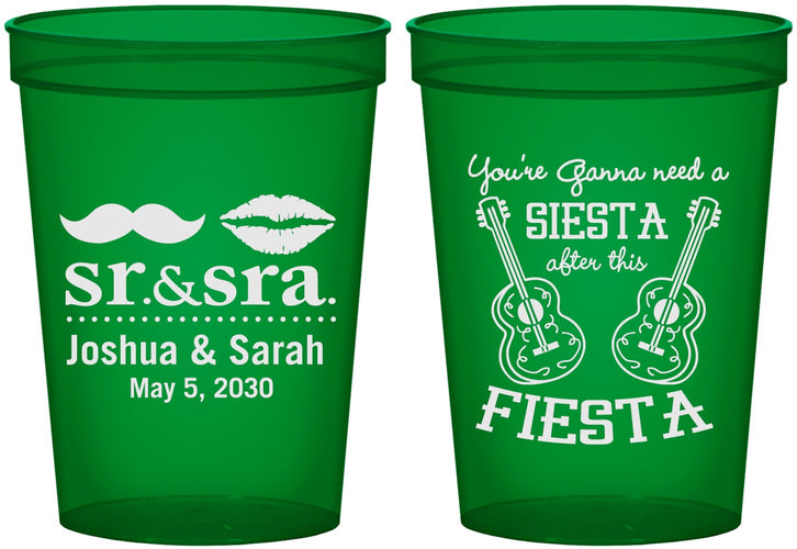 Custom Wedding 16 oz Translucent Cups - Siesta Fiesta Sr Sra | 208