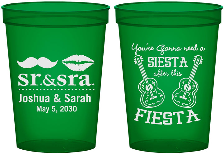 Custom Wedding 16 oz Translucent Cups - Siesta Fiesta Sr Sra | 208