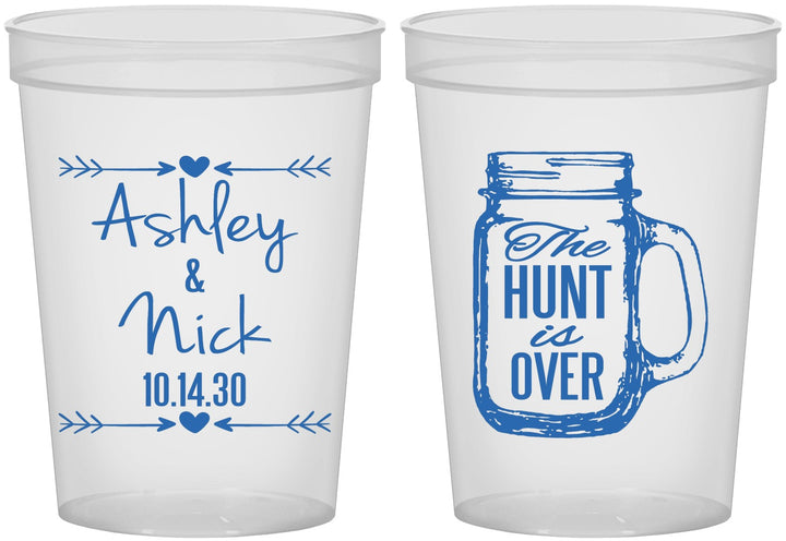 Custom Wedding 16 oz Translucent Cups - The Hunt Is Over Mason Jar | 211