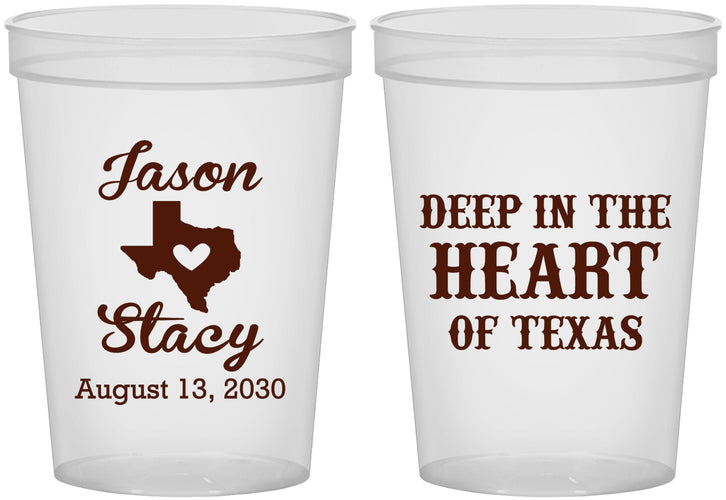 Custom Wedding 16 oz Translucent Cups - Deep In The Heart Of Texas | 214