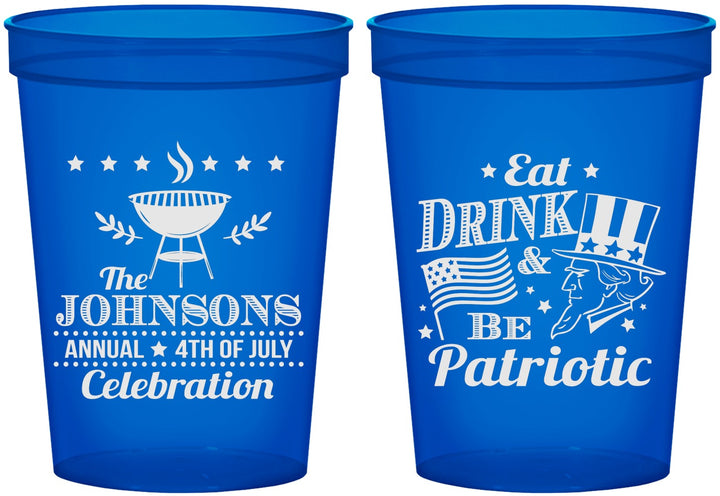 Custom 4th Of July 16 oz Translucent Cups - Eat Drink Patriotic | 220003