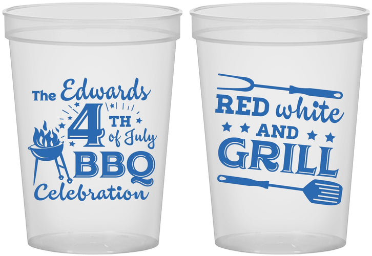 Custom 4th Of July 16 oz Translucent Cups - Red White Grill | 220005