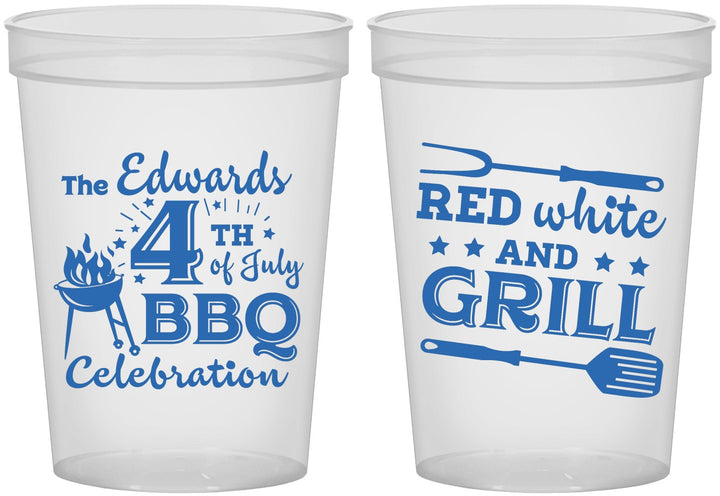 Custom 4th Of July 16 oz Translucent Cups - Red White Grill | 220005