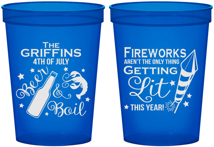 Custom 4th Of July 16 oz Translucent Cups - Beach Red White Blue | 220019