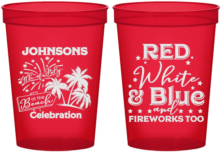 Custom 4th Of July 16 oz Translucent Cups - Beach Fireworks | 220022