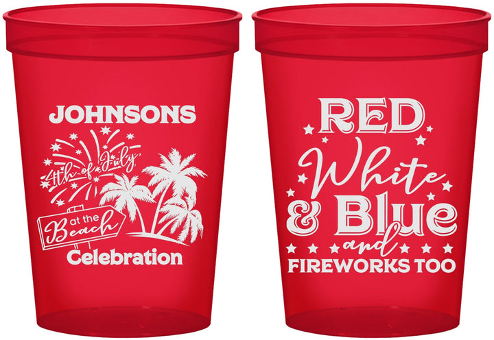 Custom 4th Of July 16 oz Translucent Cups - Beach Fireworks | 220022