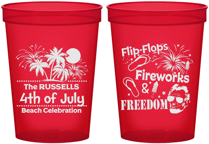 Custom 4th Of July 16 oz Translucent Cups - Fireworks Beach | 220026