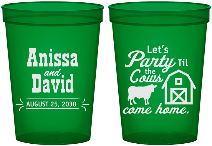 Custom Wedding 16 oz Translucent Cups - Party Til The Cows Come Home | 222