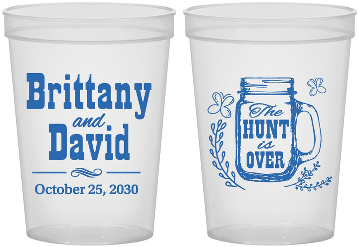 Custom Wedding 16 oz Translucent Cups - The Hunt Is Over Mason Jar | 223