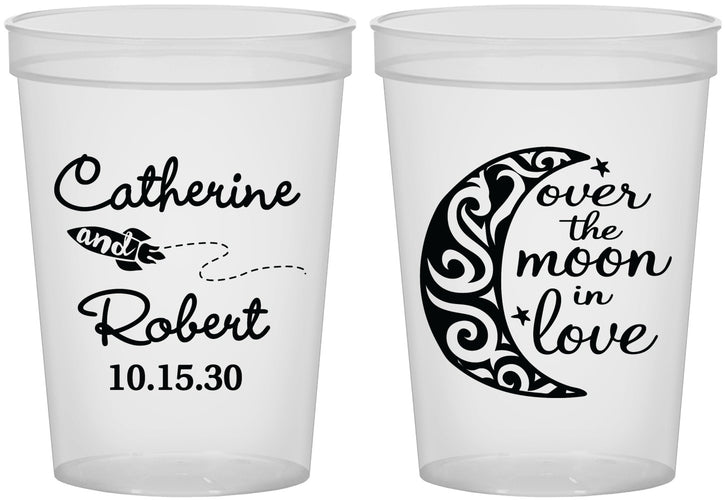 Custom Wedding 16 oz Translucent Cups - Over The Moon In Love | 224