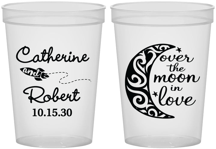 Custom Wedding 16 oz Translucent Cups - Over The Moon In Love | 224