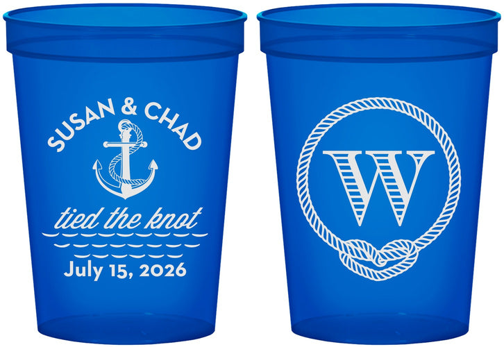 Custom Wedding 16 oz Translucent Cups - Monogram Nautical | 226