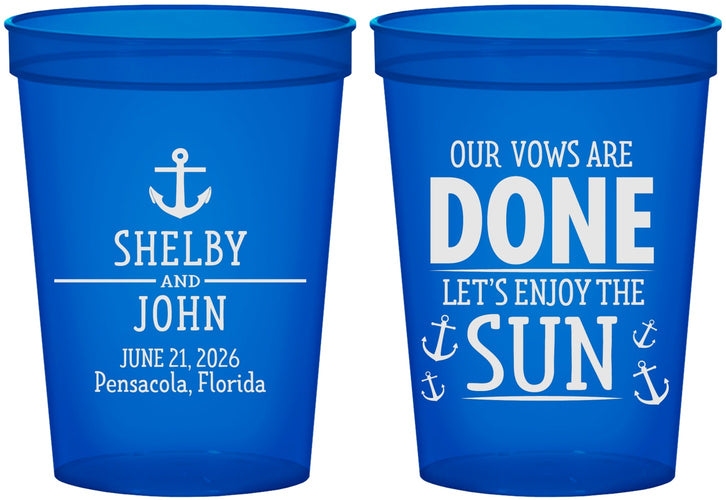 Custom Wedding 16 oz Translucent Cups - Vows Are Done Nautical | 228