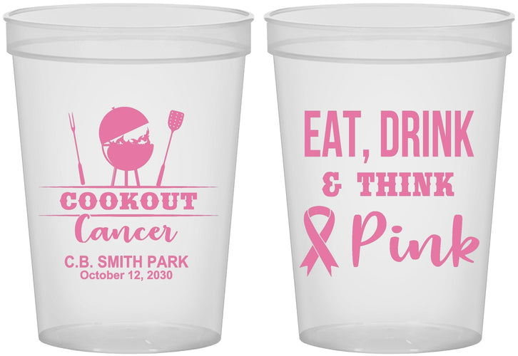 Custom Awareness 16 oz Translucent Cups - Eat Drink Think Pink | 230009