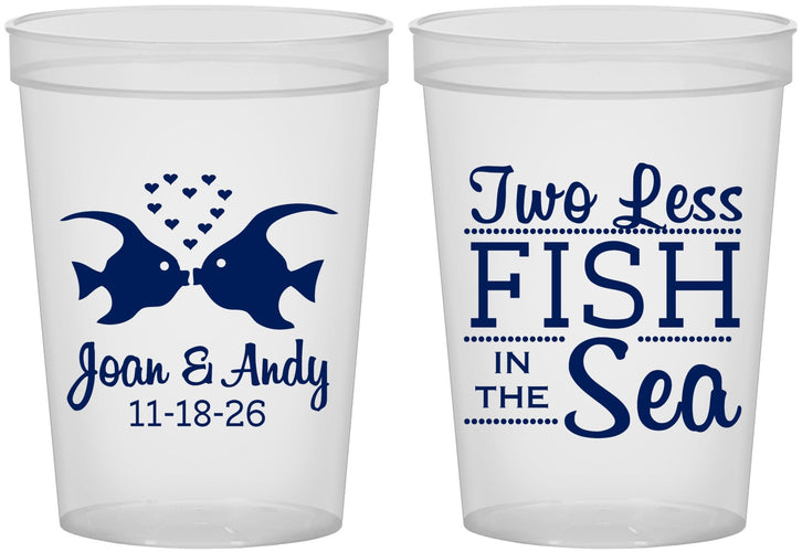 Custom Wedding 16 oz Translucent Cups - Two Less Fish In The Sea | 231