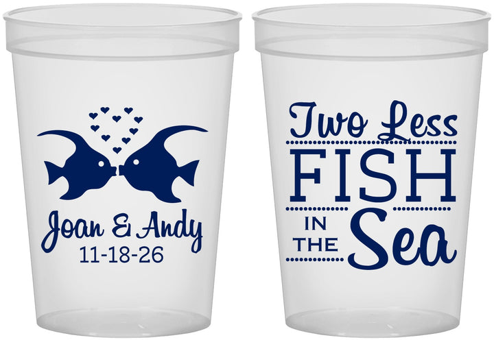 Custom Wedding 16 oz Translucent Cups - Two Less Fish In The Sea | 231