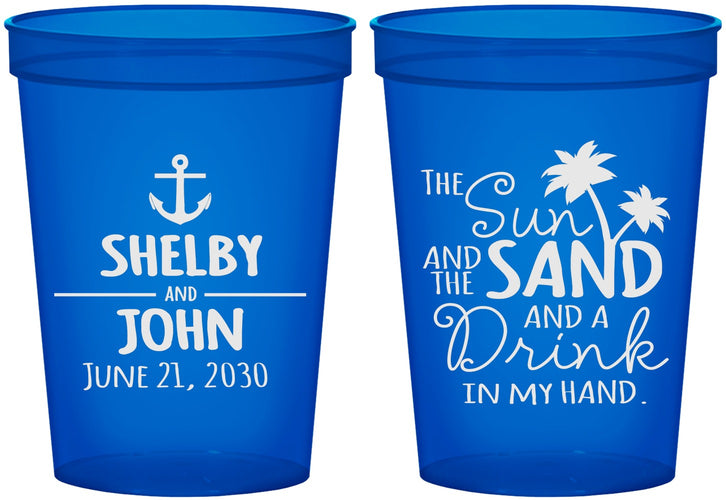 Custom Wedding 16 oz Translucent Cups - Sun Sand Drink In My Hand | 233