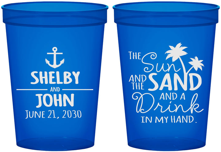 Custom Wedding 16 oz Translucent Cups - Sun Sand Drink In My Hand | 233