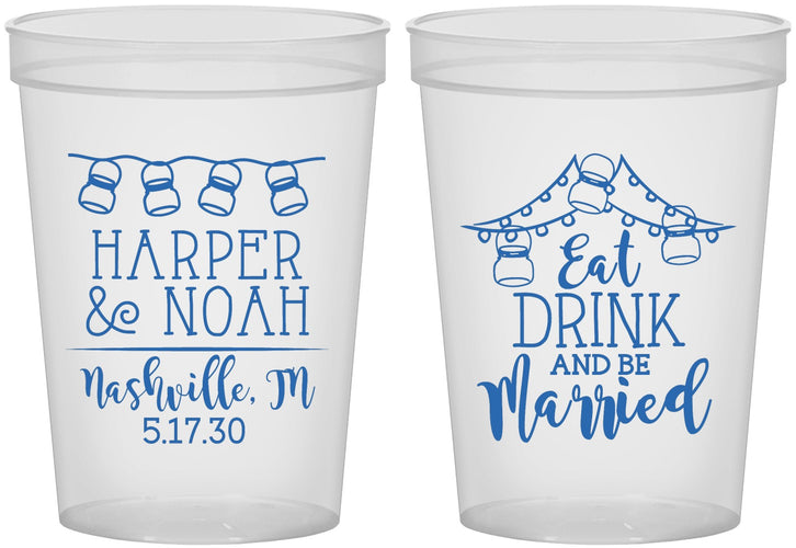 Custom Wedding 16 oz Translucent Cups - Eat Drink Be Married | 235