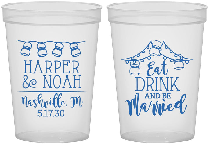 Custom Wedding 16 oz Translucent Cups - Eat Drink Be Married | 235