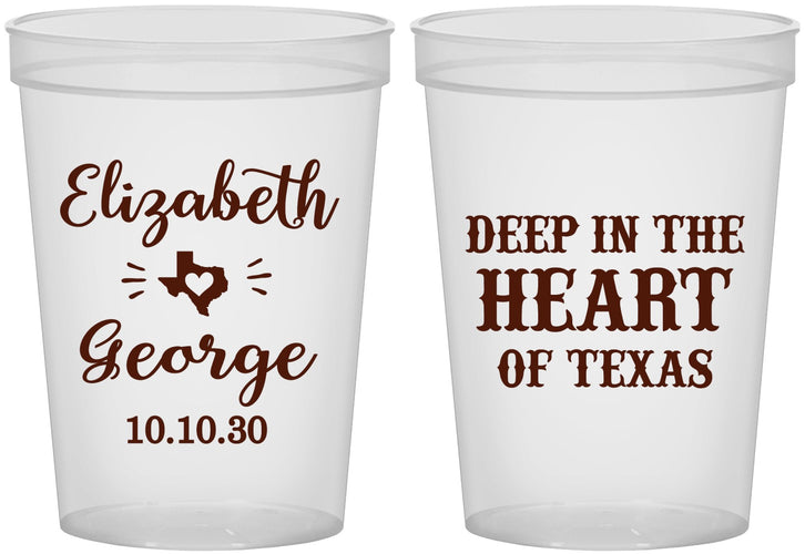 Custom Wedding 16 oz Translucent Cups - Deep In The Heart Of Texas | 237
