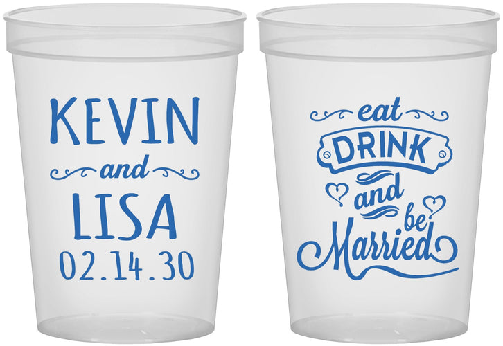 Custom Wedding 16 oz Translucent Cups - Eat Drink Be Married | 239