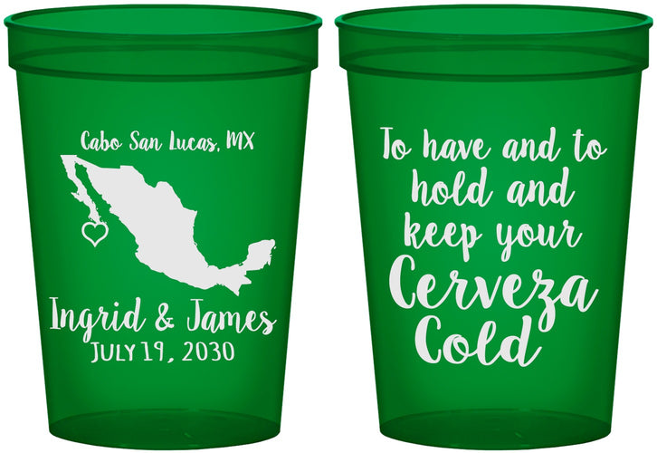 Custom Wedding 16 oz Translucent Cups - Cerveza Mexico | 240