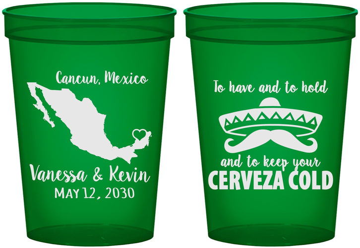 Custom Wedding 16 oz Translucent Cups - Cerveza Mexico | 241