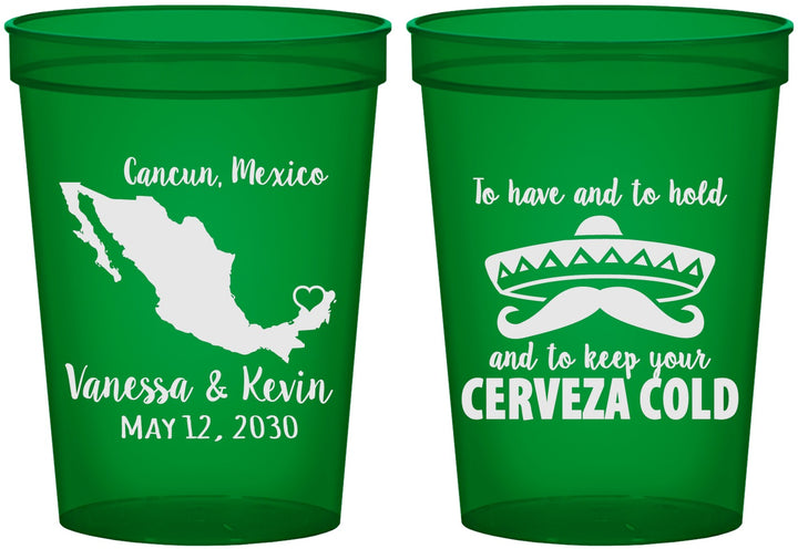 Custom Wedding 16 oz Translucent Cups - Cerveza Mexico | 241