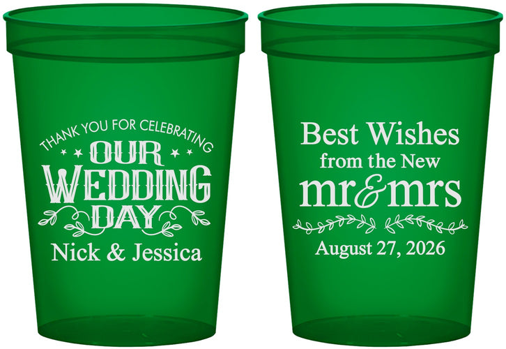 Custom Wedding 16 oz Translucent Cups - Best Wishes Mr And Mrs | 242