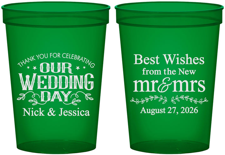 Custom Wedding 16 oz Translucent Cups - Best Wishes Mr And Mrs | 242