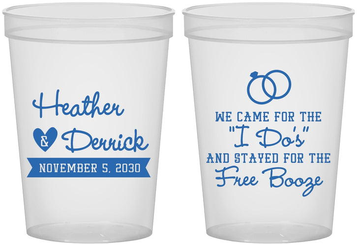Custom Wedding 16 oz Translucent Cups - I Do Free Booze | 243