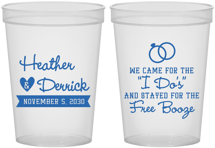 Custom Wedding 16 oz Translucent Cups - I Do Free Booze | 243