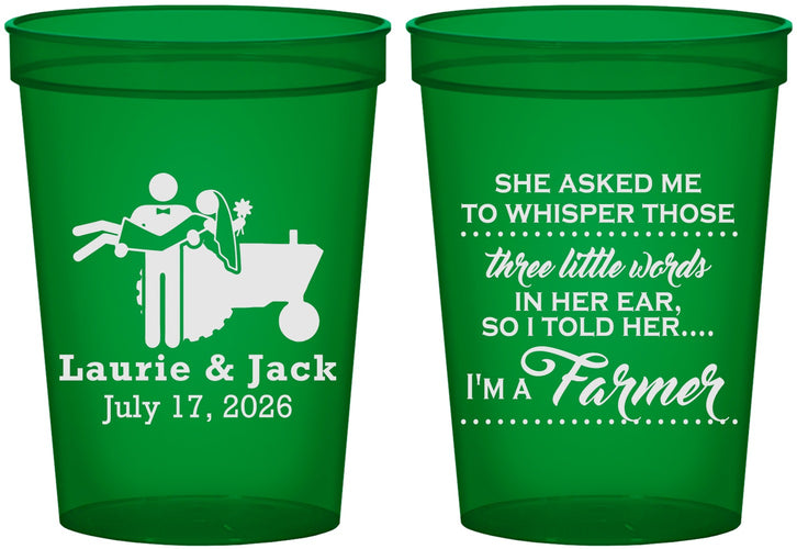 Custom Wedding 16 oz Translucent Cups - Farmer Tractor | 244