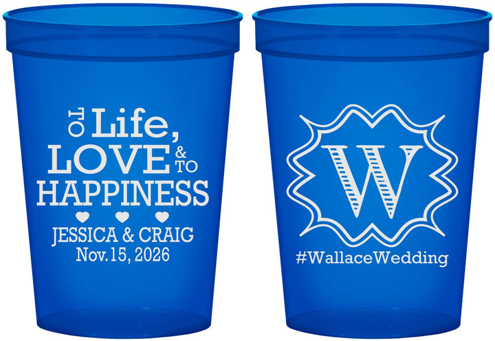 Custom Wedding 16 oz Translucent Cups - Life Love Happiness | 248