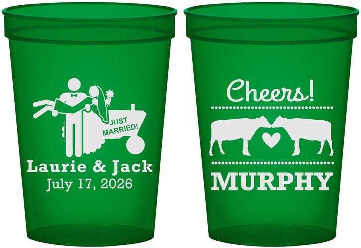 Custom Wedding 16 oz Translucent Cups - Tractor Cows | 257