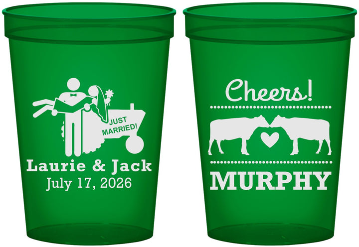 Custom Wedding 16 oz Translucent Cups - Tractor Cows | 257