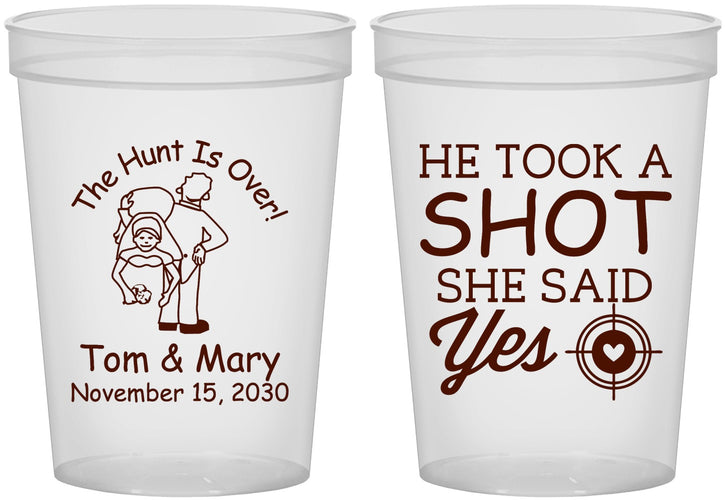 Custom Wedding 16 oz Translucent Cups - He Took A Shot She Said Yes | 259