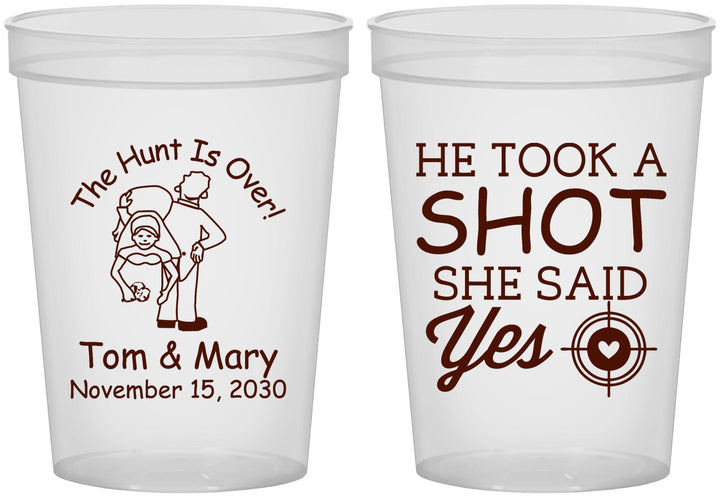 Custom Wedding 16 oz Translucent Cups - He Took A Shot She Said Yes | 259