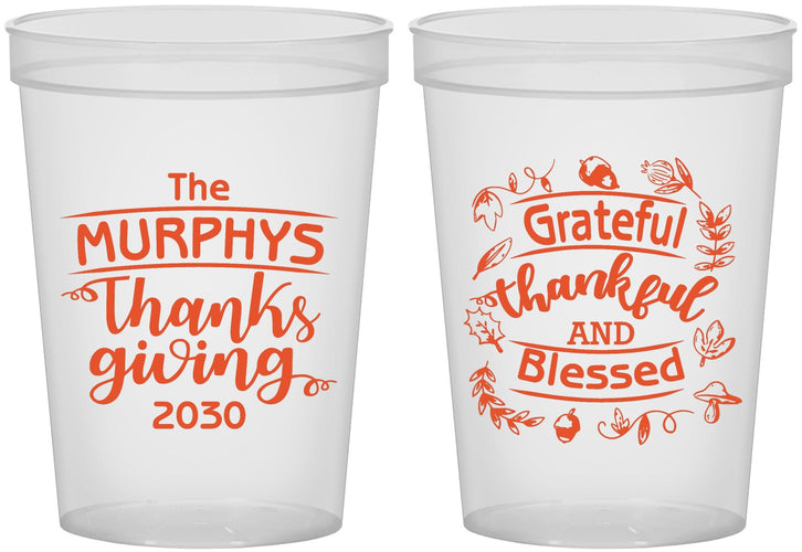 Custom Thanksgiving 16 oz Translucent Cups - Grateful Blessed | 260028