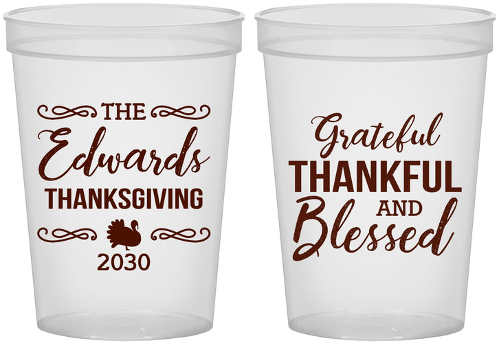 Custom Thanksgiving 16 oz Translucent Cups - Grateful Blessed | 260030