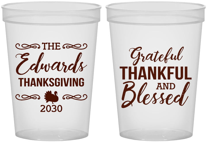 Custom Thanksgiving 16 oz Translucent Cups - Grateful Blessed | 260030