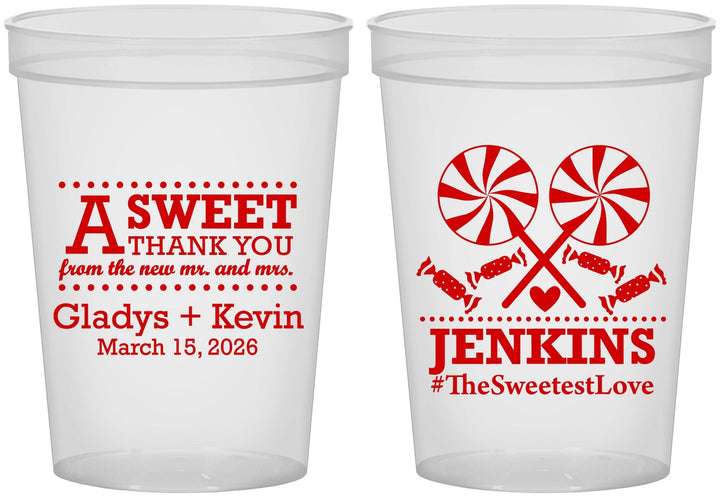 Custom Wedding 16 oz Translucent Cups - Sweet Thank You | 269