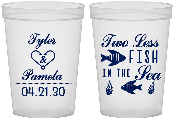 Custom Wedding 16 oz Translucent Cups - Two Less Fish In The Sea | 270
